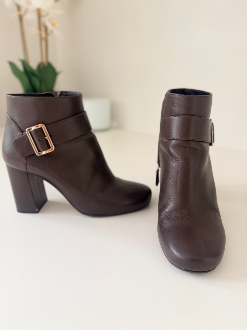 Prada Women's Dark Brown Leather Ankle Boot with Buckle